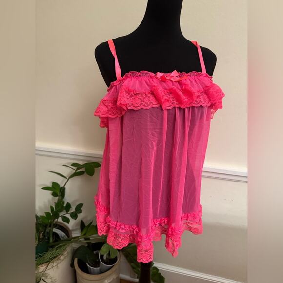 Victoria’s Secret bright PINK Sheer Teddy Lingerie babydoll set‎ L - Picture 1 of 10
